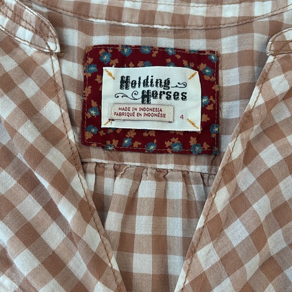 Anthropologie Holding Horses Gingham Popover Blouse Size‎ 4 - Picture 4 of 6